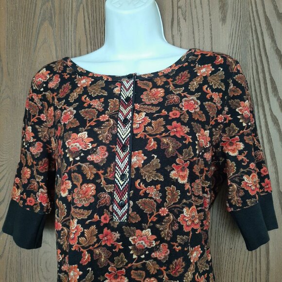 Sundance Women's Thermal Floral Henley Style Top Size Small 3/4 Sleeve - Picture 2 of 6